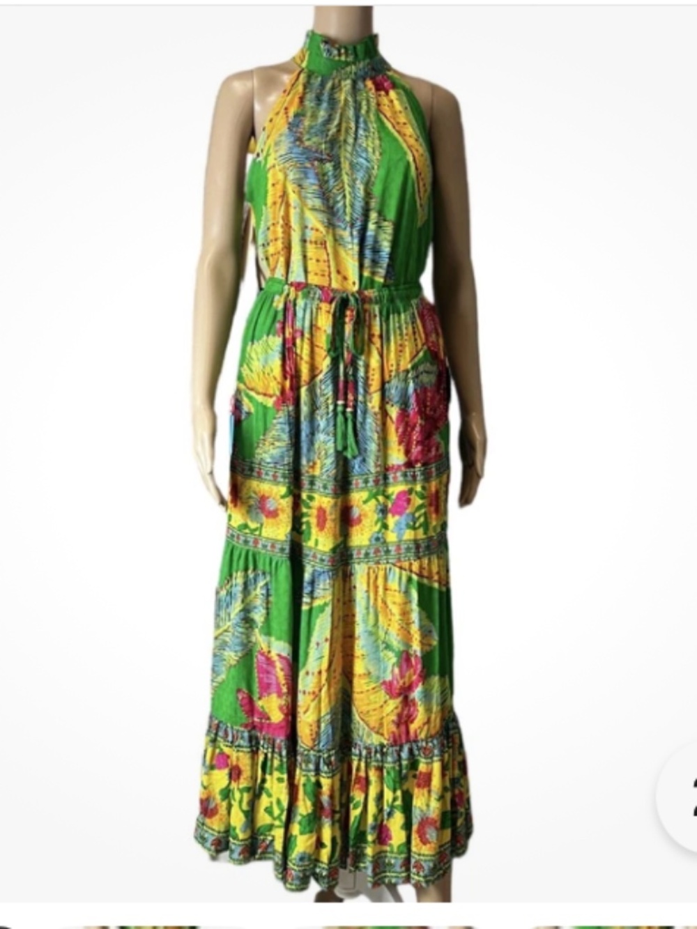 Cynthia Rowley Tropical Halter Top Maxi Dress Green Floral Resort Boho Set XS